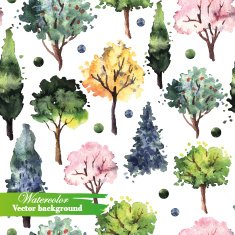 Pattern with watercolor trees N2
