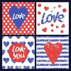 Set of vector card template Heart word love seamless pattern