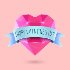 Happy Valentines Day lettering Greeting Card Diamond heart shape Vector
