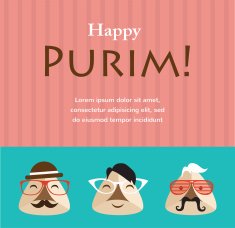 Purim party invitation with hipster Haman Ears
