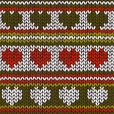 Seamless pattern with knitted stripes and hearts in Christmas colors N2
