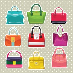 Multi-coloured fashion women's handbag Polka dot background