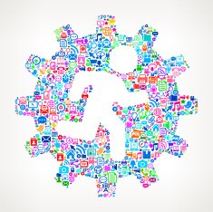 Gear with a pattern of modern technology and communication