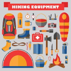 Vector set of hiking and camping equipment Tourism icons