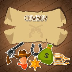 Wild west background with cowboy objects and stickers N2