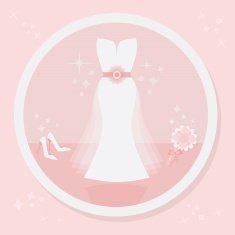 Strapless wedding dress icon on pink background