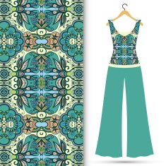 Fashion seamless geometric pattern women's blouse and trousers on N2