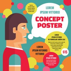 Human character and circles bubbles banner - vector illustration