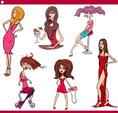 pretty women set cartoon illustration N2