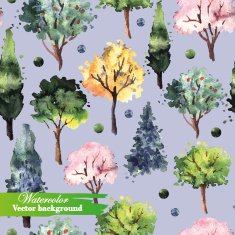 Decorative pattern with watercolor trees N2