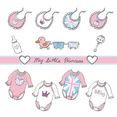 hand sketch pastel color royal british baby girl toy cloths N2