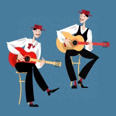 Two men playing a guitar Spanish flamenco guitarists