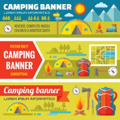 Summer camping - mountain expedition adventures banners set