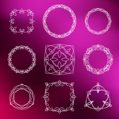 Abstract hand-drawing ornamental lace frames set isolated on purple background