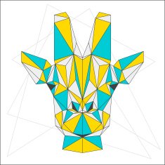 Abstract blue yellow and grey blended polygonal triangle geometric giraffe