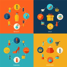 Beauty fashion sale and shopping vector background with flat icons