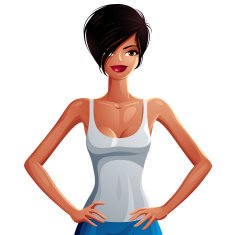 Attractive girl holds her hands on slender waist vector color