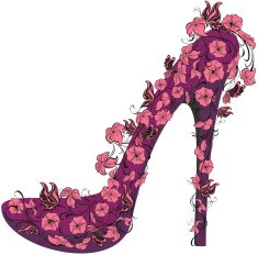 Shoes on a high heel decorated with flowers and butterflies N2