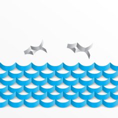 Abstract paper background Fish floating on the waves Vector N2