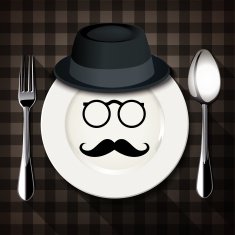 Vector Hipster style on white plate with spoon and fork N3