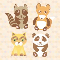 Funny cute raccoon panda fox cat on dot background Vector