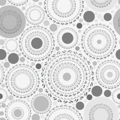 Seamless pattern with gray dots and circles on white background