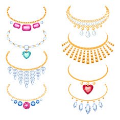 Set of beautyful golden necklaces with gemstones N2