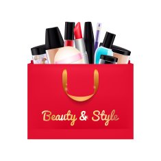 Gift cosmetics set in red paper bag