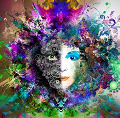 Abstract and mystic woman illustration in floral frame N2