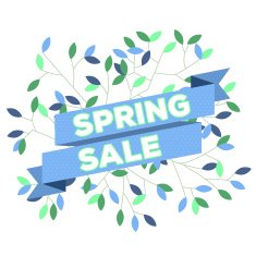 Sale poster with ribbon green and violet leaves