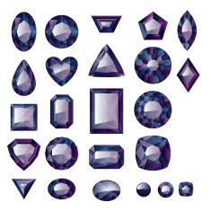 Set of realistic black jewels Colorful gemstones