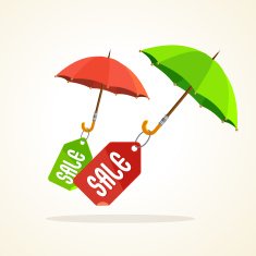 Vector umbrellas with sale stickers Flat Design