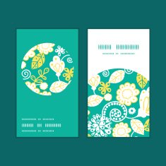 Vector emerald flowerals vertical round frame pattern business cards set N3