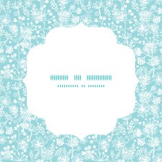 Vector blue and white lace garden plants circle frame seamless
