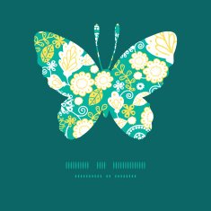 Vector emerald flowerals butterfly silhouette pattern frame