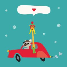 Winter illustration with koala and giraffe