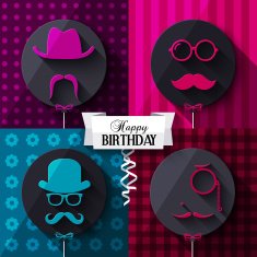 Birthday card Colorful baloons in flat design Silhouettes on hipster N3