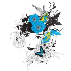 Girl with flowers and leaves N2