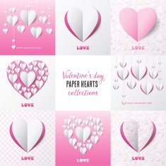 Paper Heart Valentine's day cards with flower pattern N2