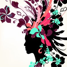 Fashion background with female face and floral hair