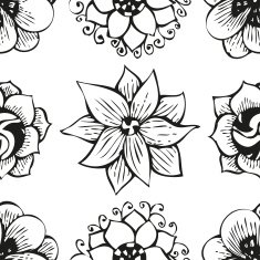 Floral doodling flower seamless pattern in tattoo style
