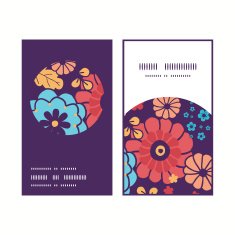 Vector colorful bouquet flowers vertical round frame pattern business cards N3