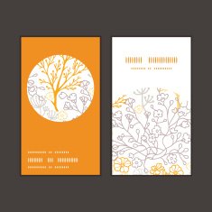 Vector magical floral vertical round frame pattern business cards set N2