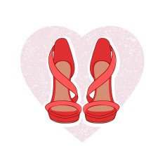 Pair of red sandals on heart back