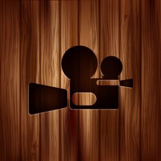 Video camera icon Media symbol Wooden texture N3
