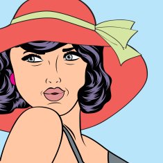popart retro woman with sun hat in comics style N3