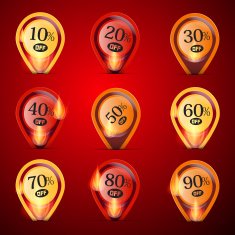 Discount Sale Labels Set in Flames - Fire
