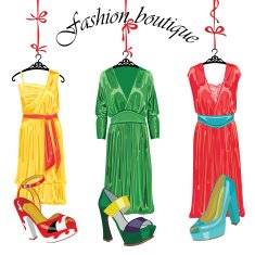 Three silk dresses and shoeses Fashion boutique