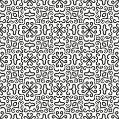 Black graphic flower pattern on white background