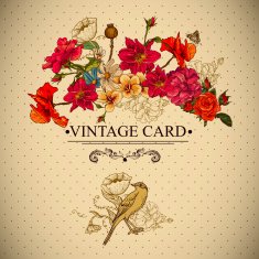 Vintage Floral Card with Birds and Butterflies N6